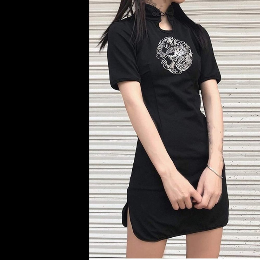 Dragon Embroidered Dress Short Qipao